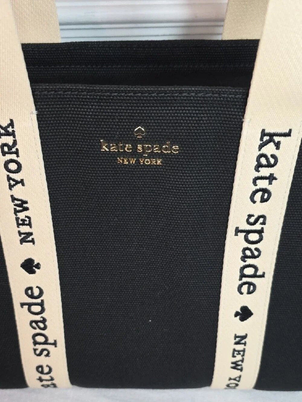 kate spade KG767 Canvas Kip Tote with Cream Logo Straps